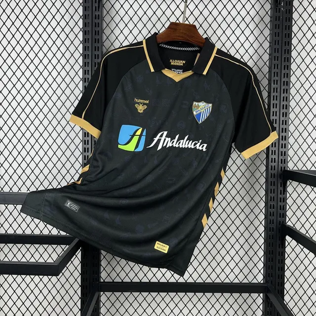 Málaga Legado 2025/26 maglia retro nera oro
