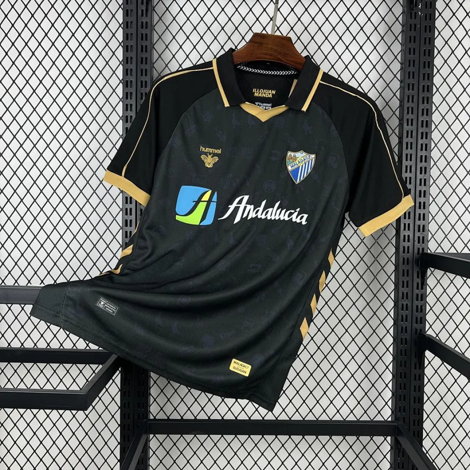 Málaga Legado 2025/26 maglia retro nera oro