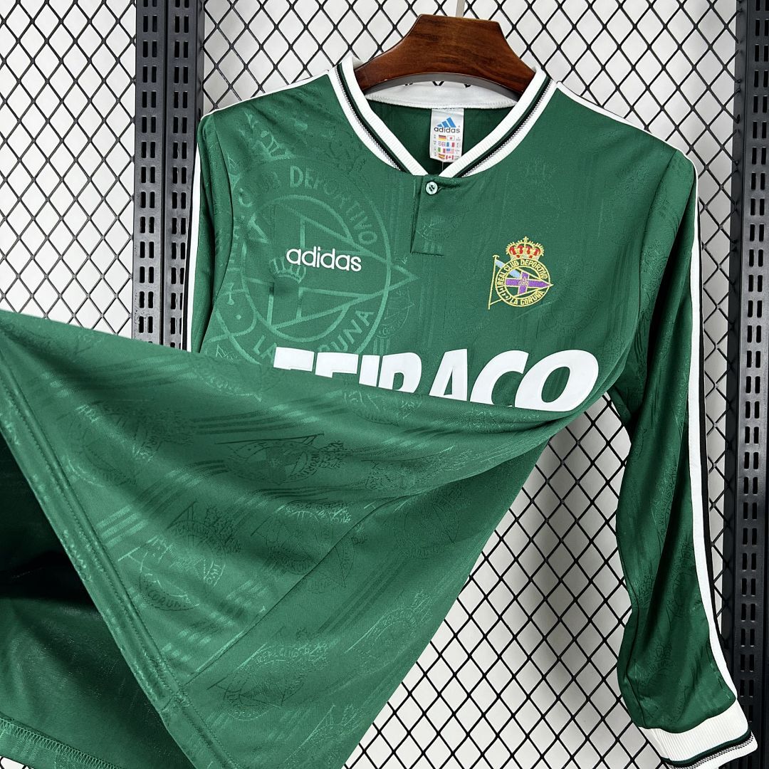 Deportivo La Coruña 1999/00 maglia manica lunga retro blu bianco
