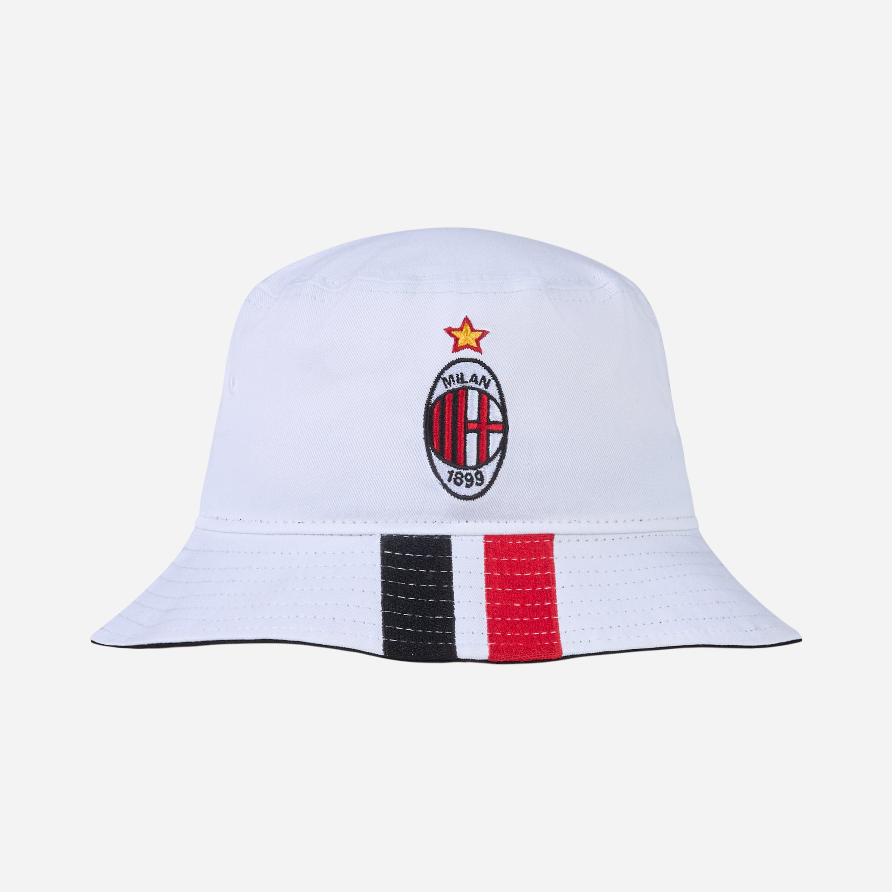 New Era X AC Milan Bucket Hat Bianco Cotone Logo Ricamato