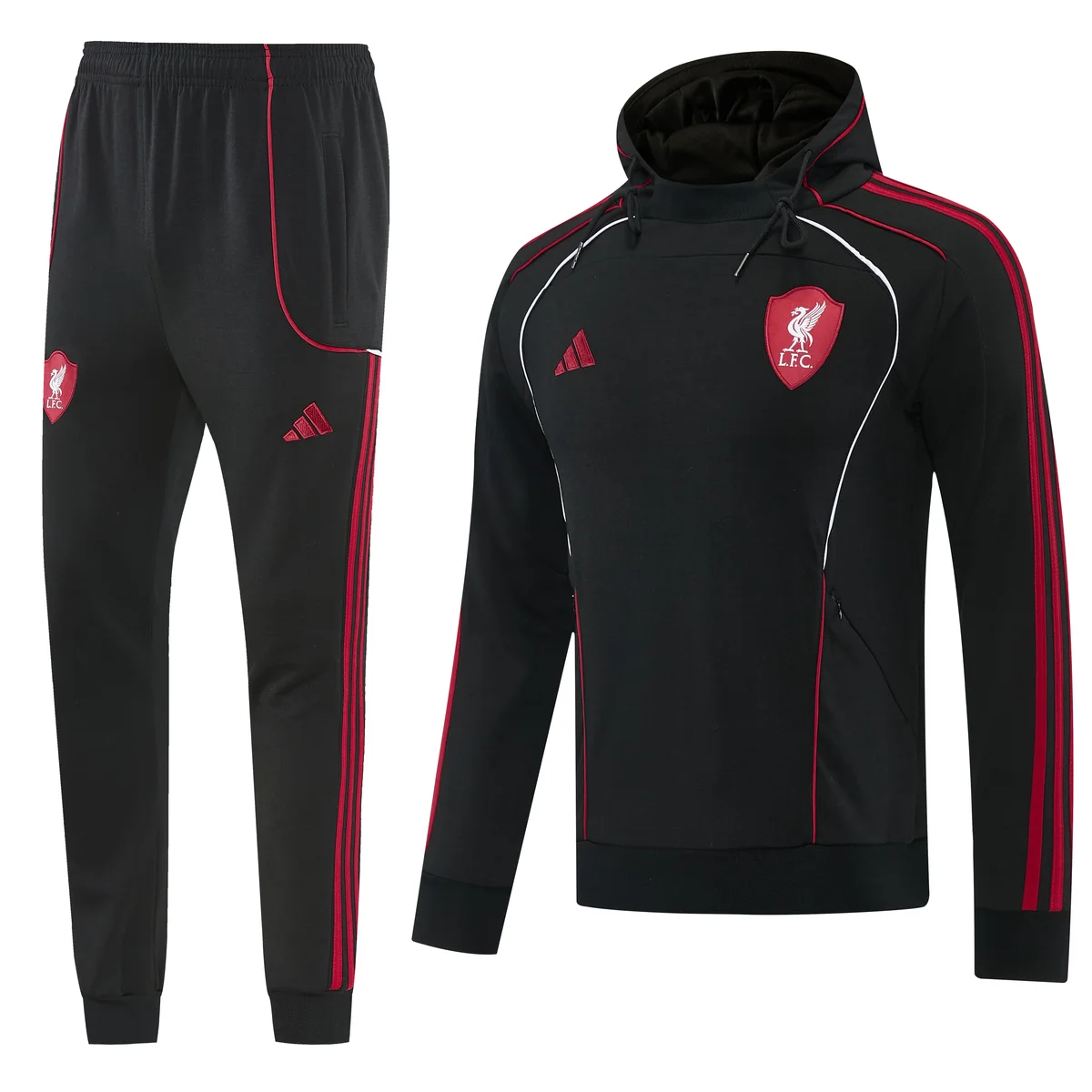 Liverpool 2026/27 tuta nera cappuccio full zip giacca+pantaloni