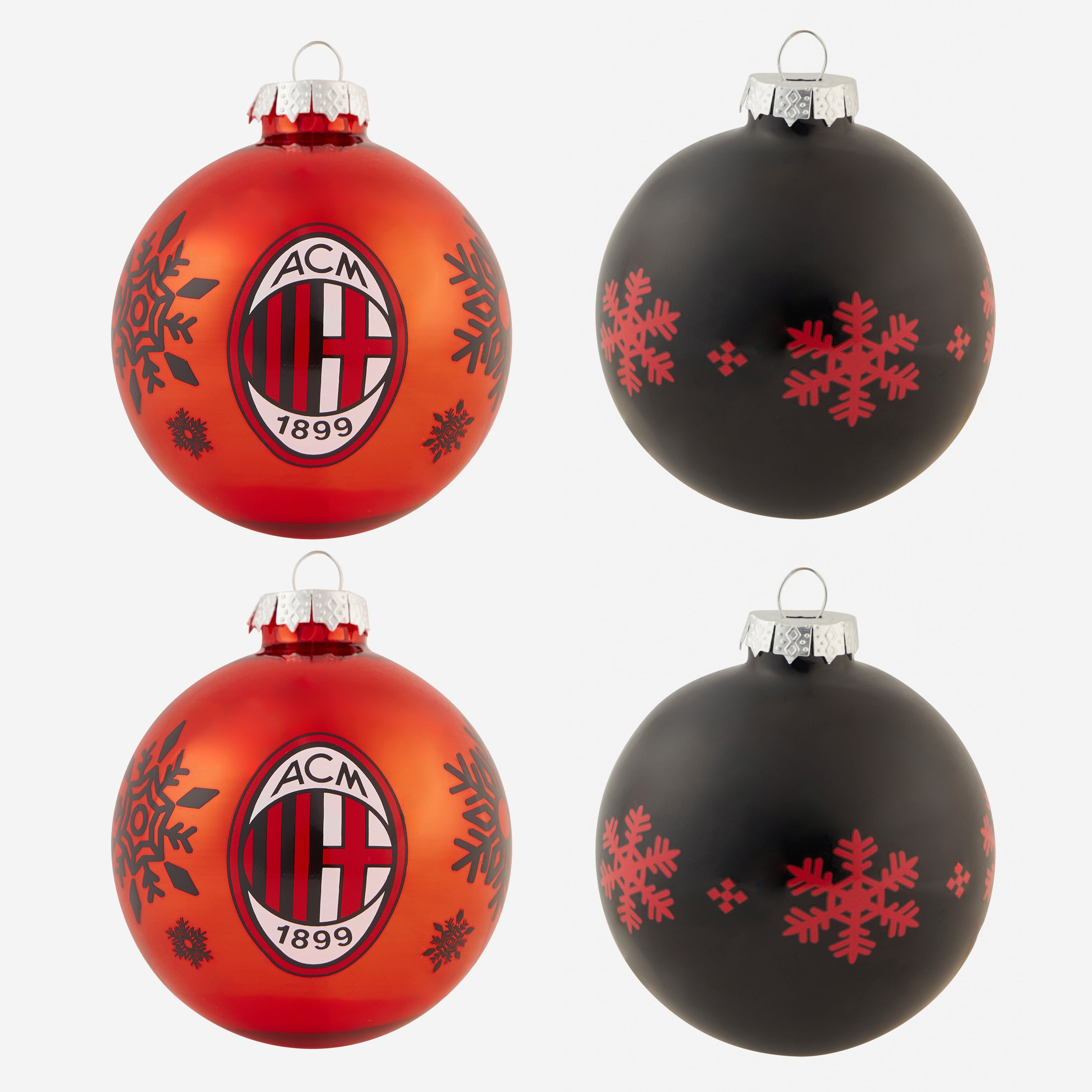 AC Milan set 4 palline Natale vetro rosse nere logo ufficiale