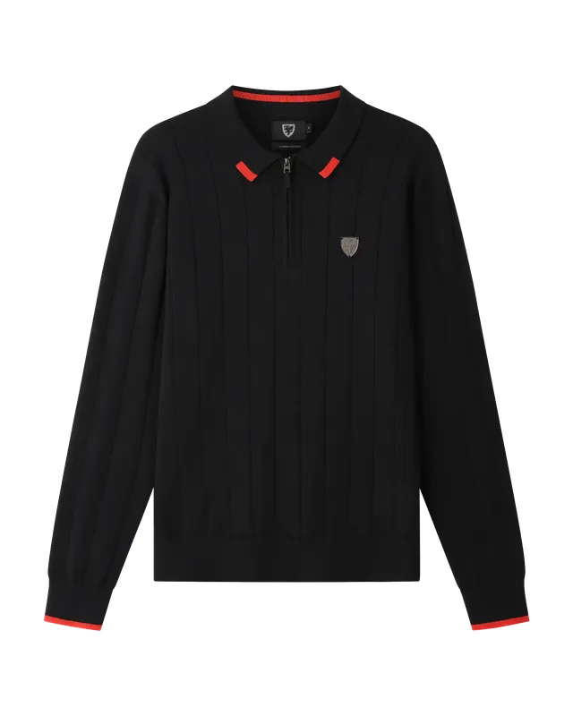 Wales 1876 polo manica lunga nera cotone M