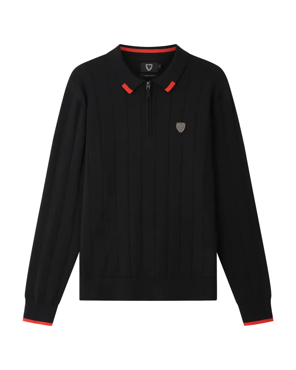 Wales 1876 polo manica lunga nera cotone M