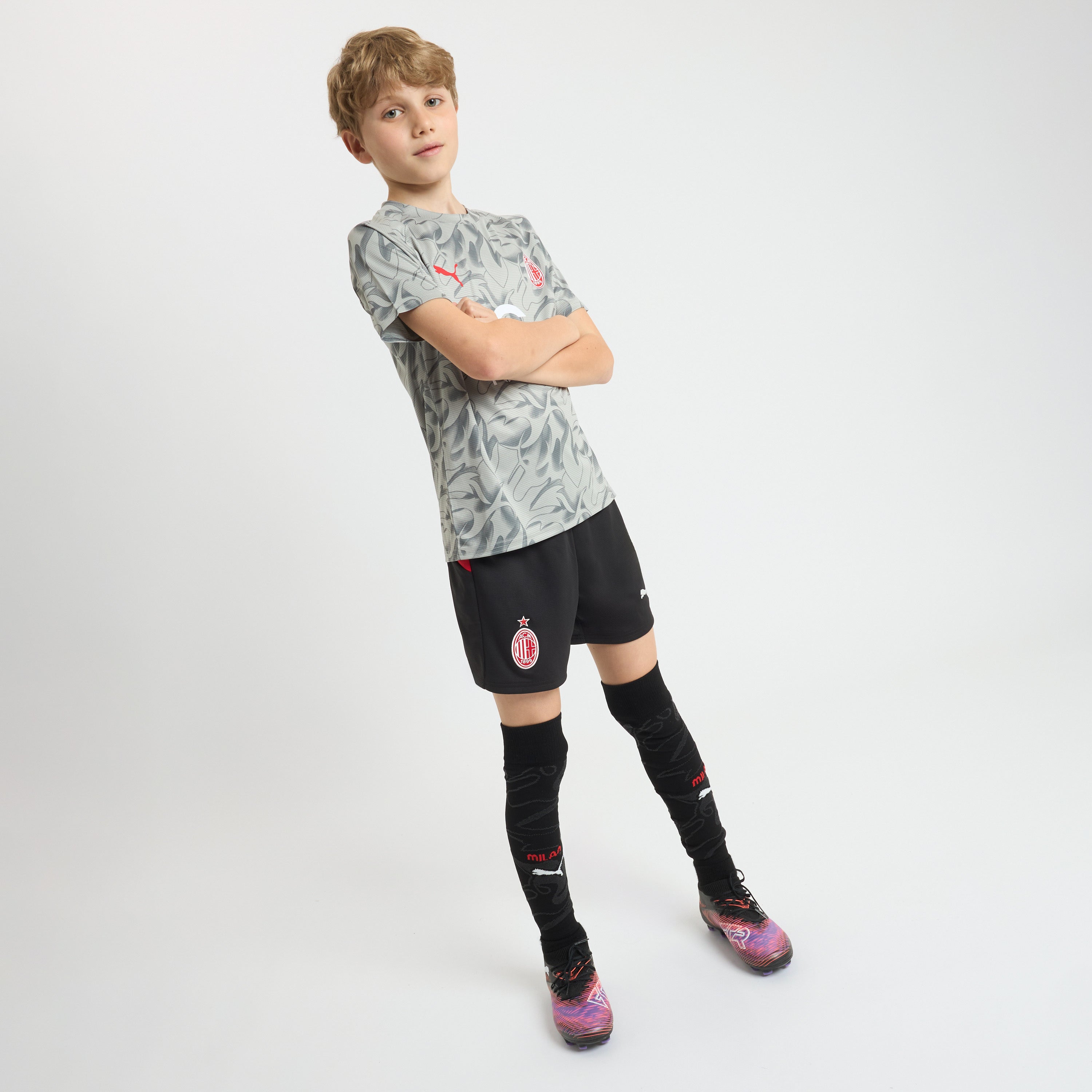 AC Milan Allenamento Milan Prematch 2025/26 t-shirt bambino grigia