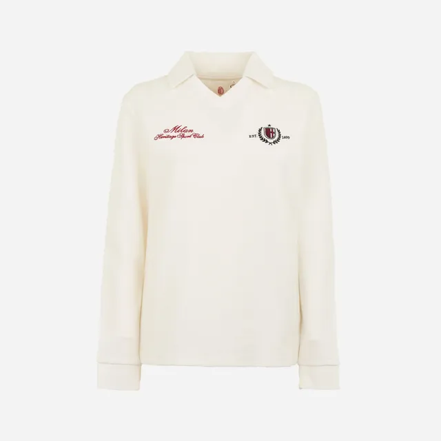 AC Milan Polo Milan Donna Manica Lunga Bianca Ricamo M