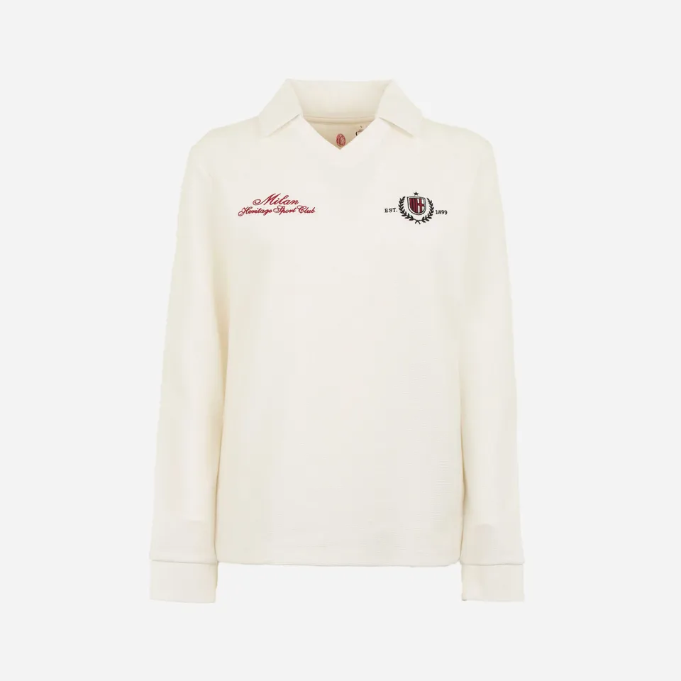 AC Milan Polo Milan Donna Manica Lunga Bianca Ricamo M