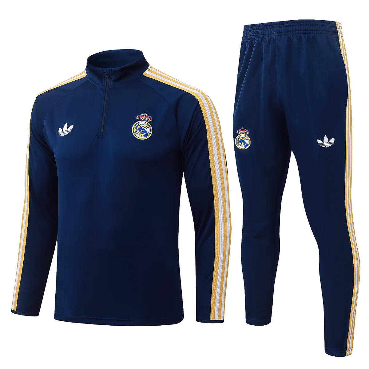 Real Madrid 2026/27 tuta blu mezza zip strisce oro