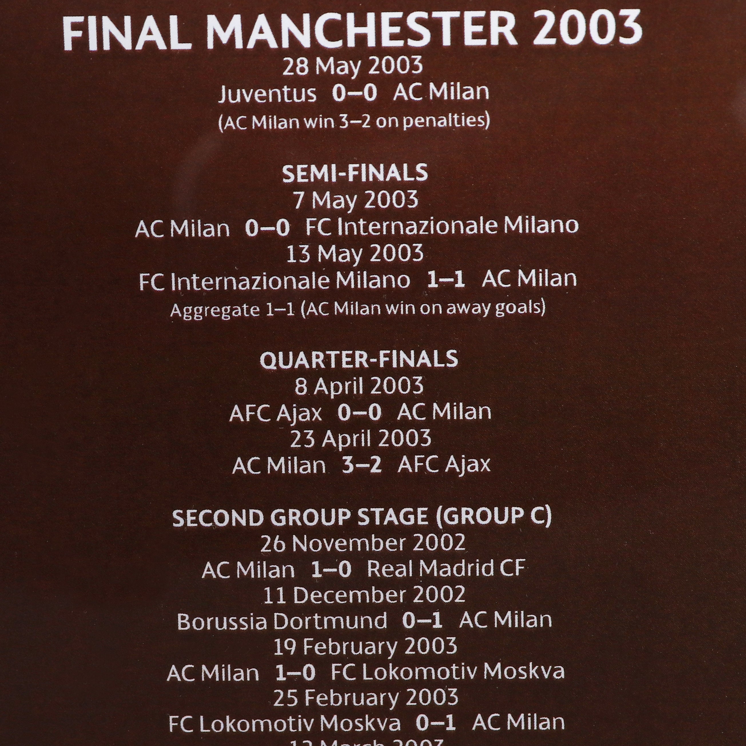 AC Milan Le Livre Ouvert locandina 150 mm 2003 souvenir