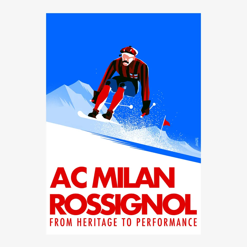 AC Milan Skier poster Rossignol 50x70 cm illustrazione