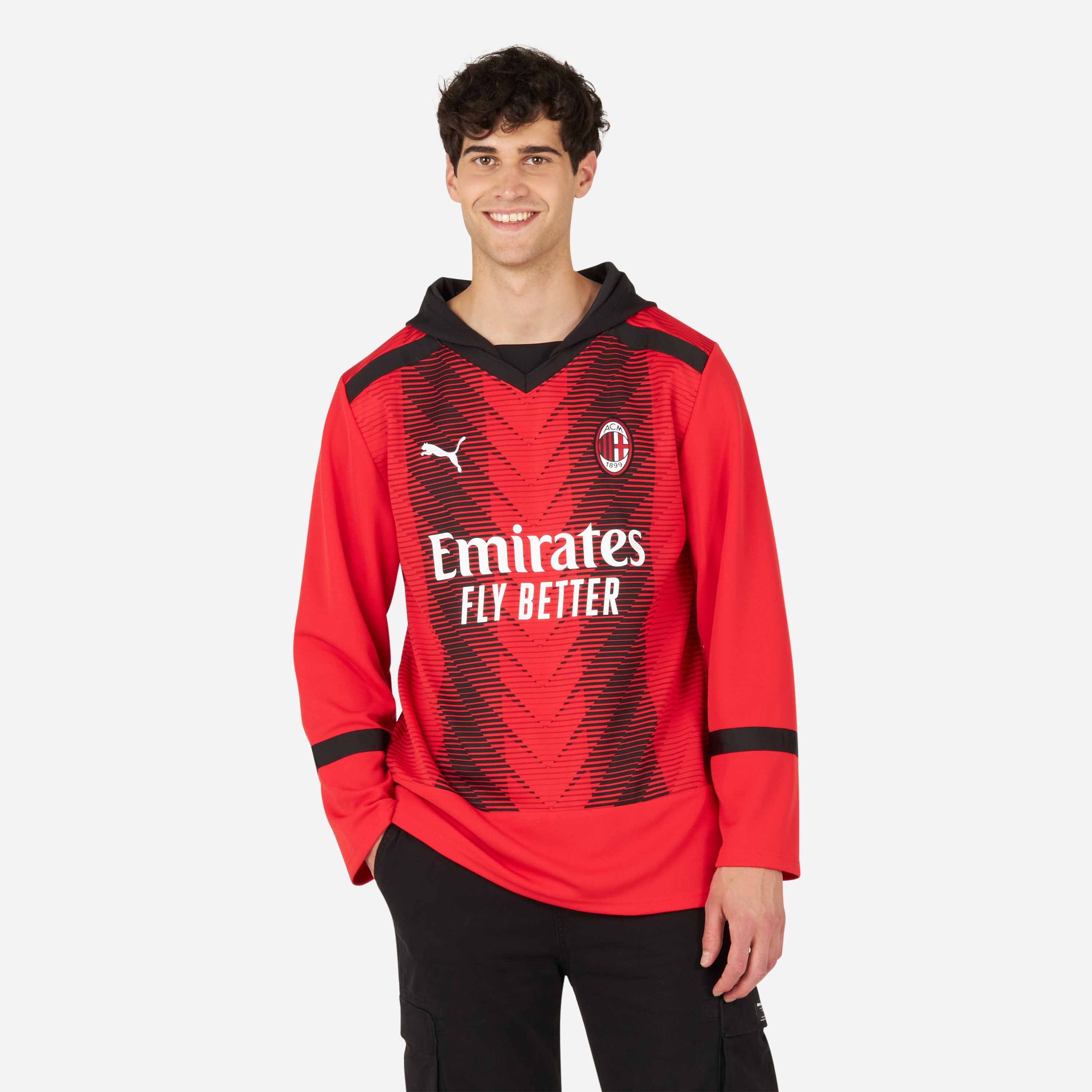 AC Milan Felpa Uomo Oversize Cappuccio Manica Lunga Nera