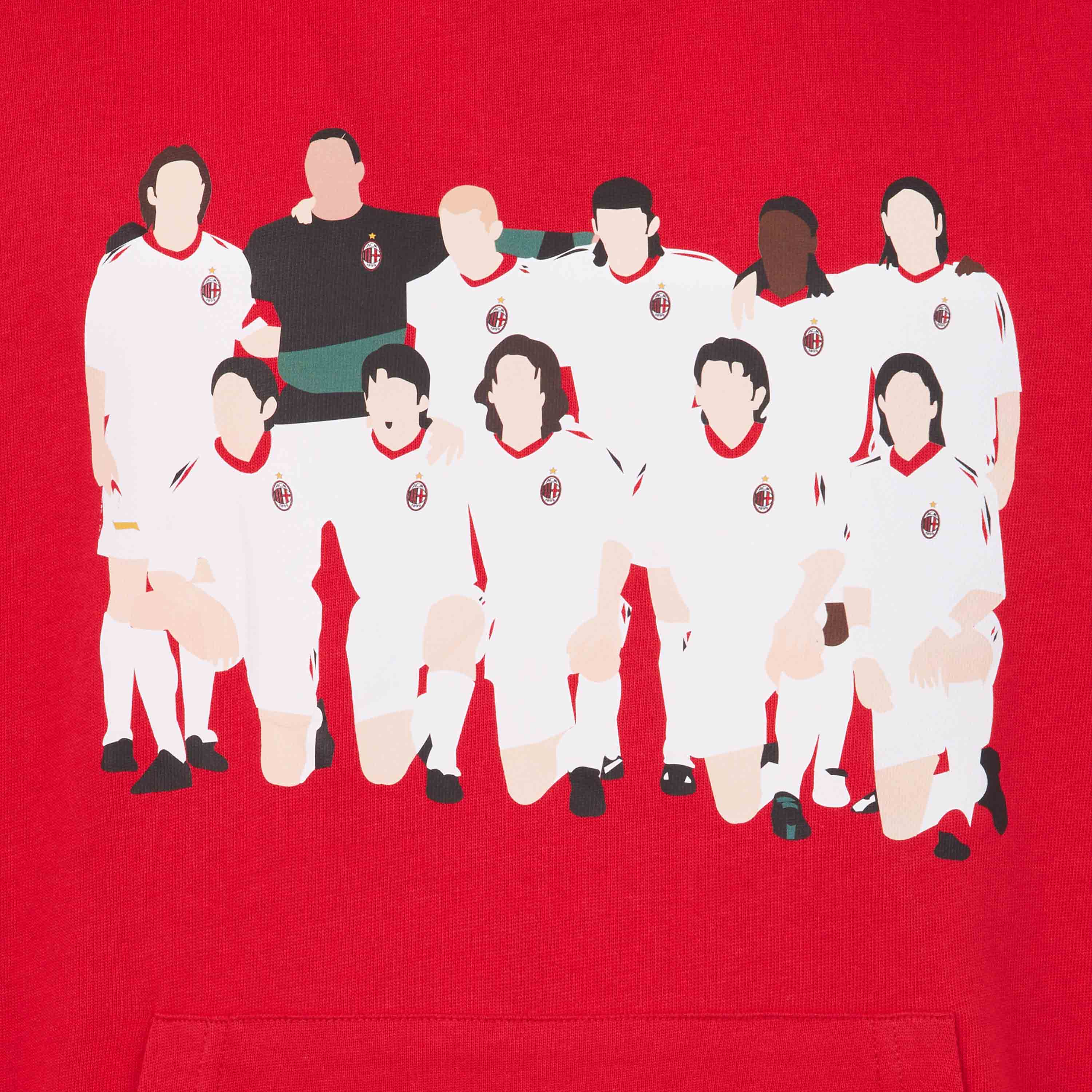AC Milan Retro 2003 felpa cappuccio rossa cotone