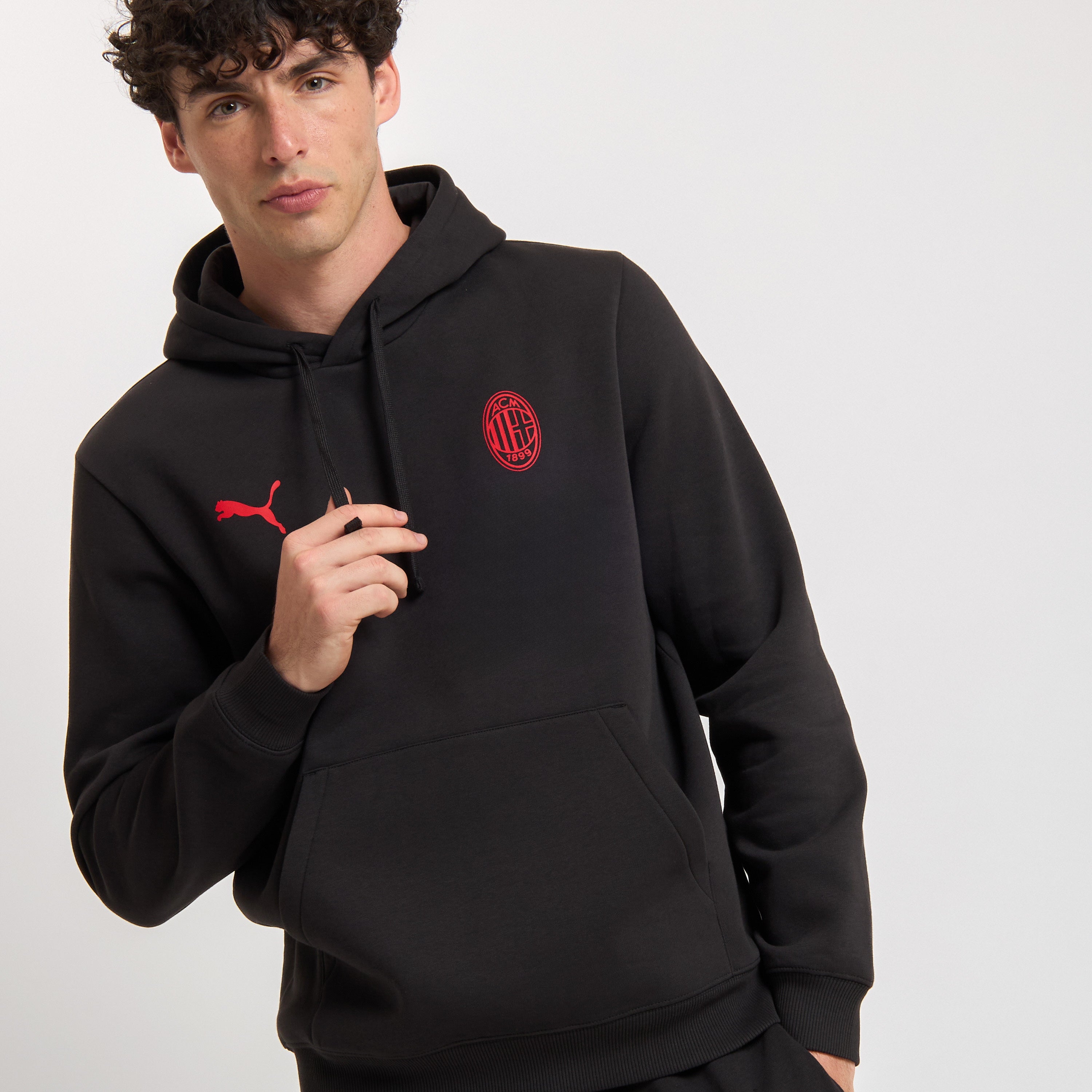 AC Milan Essential Felpa con Cappuccio Nera Cotone Taglia M