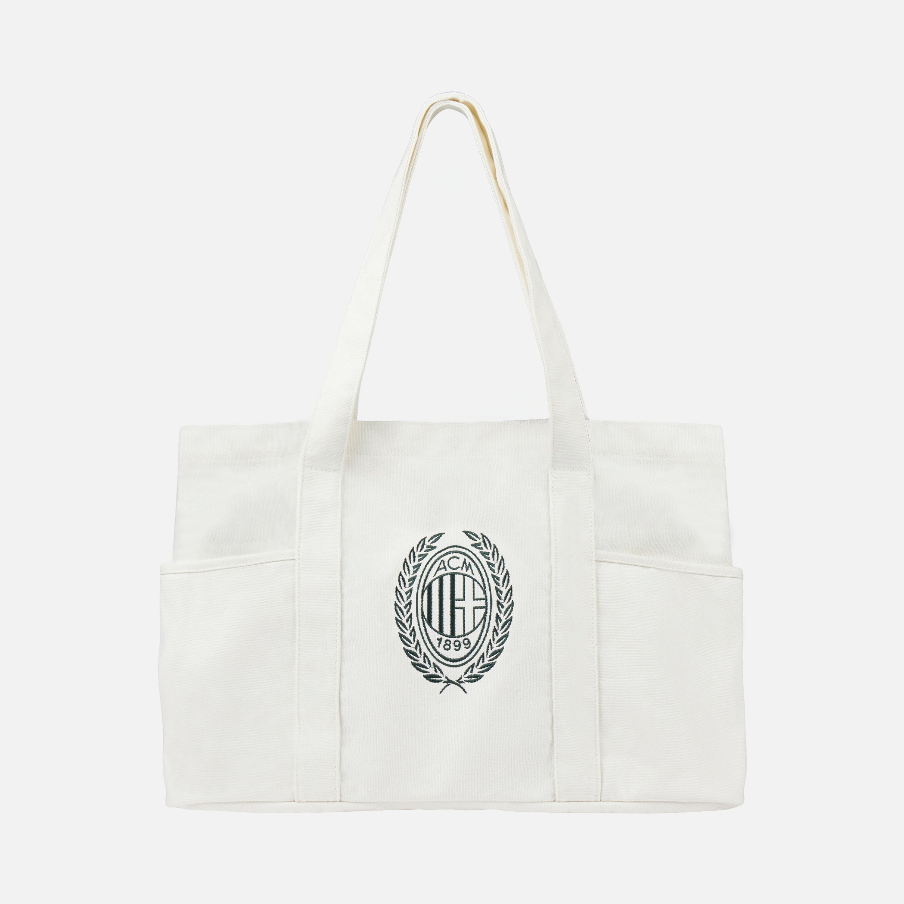 AC Milan Sunday Stadium borsa tote cotone bianca manici tasche