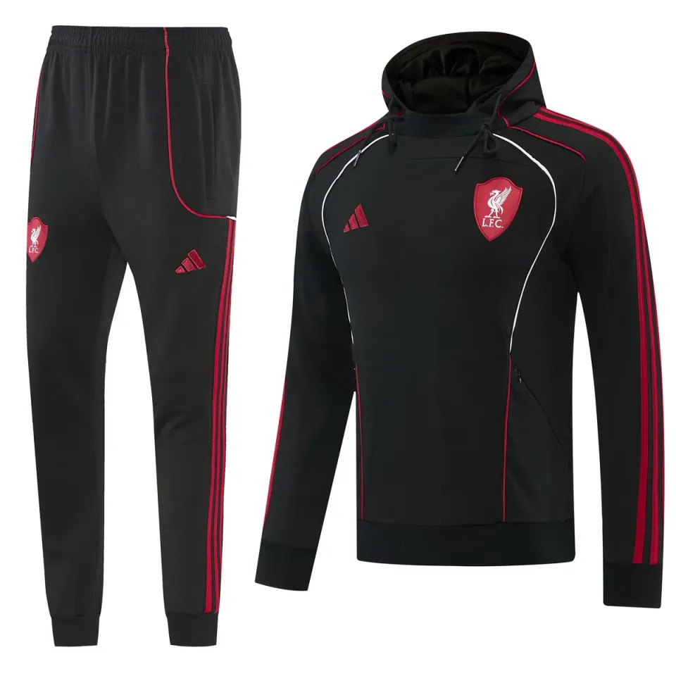 Liverpool 2026/27 tuta nera cappuccio full zip giacca+pantaloni