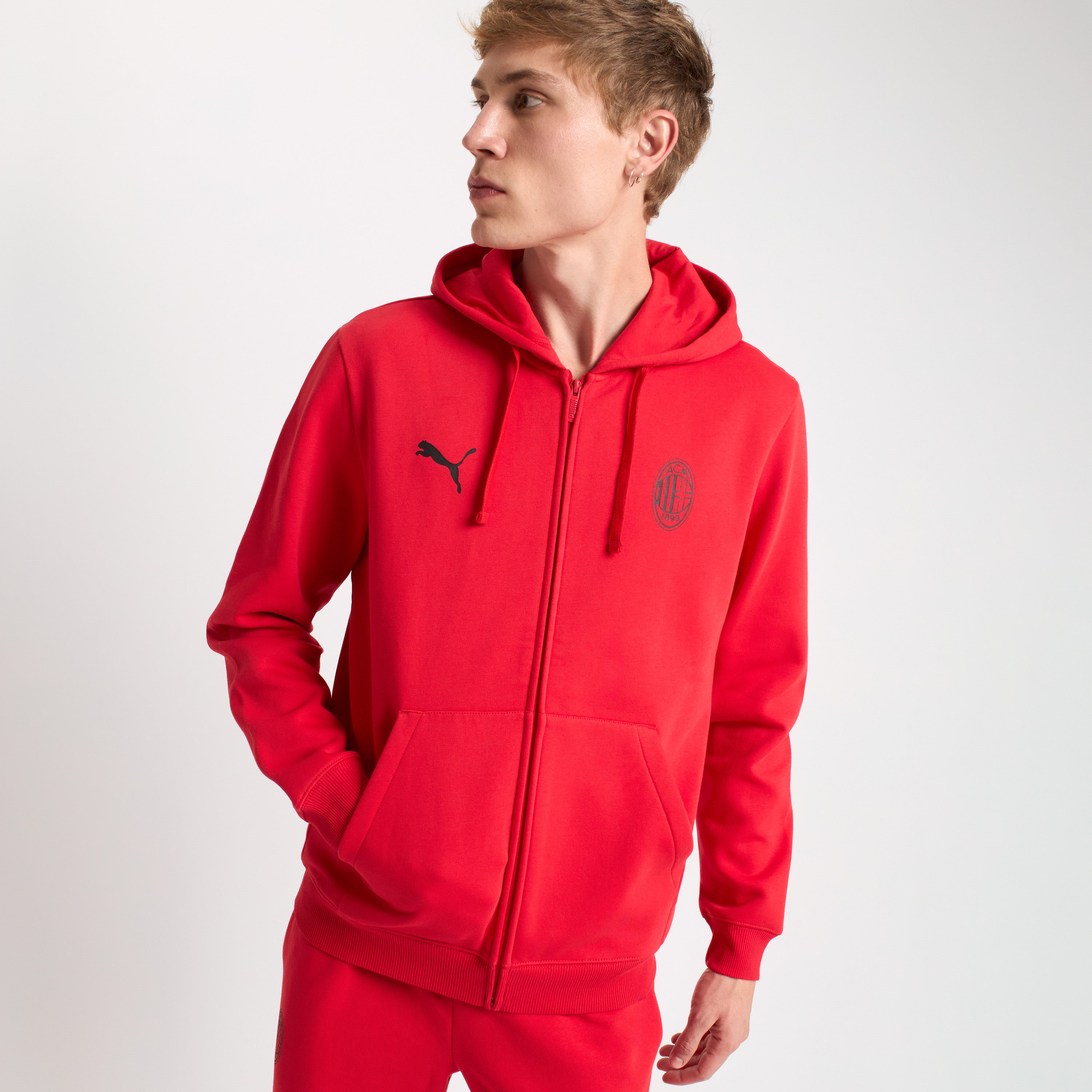 AC Milan Magliette Felpa Rossa Zip con Cappuccio Uomo Essential